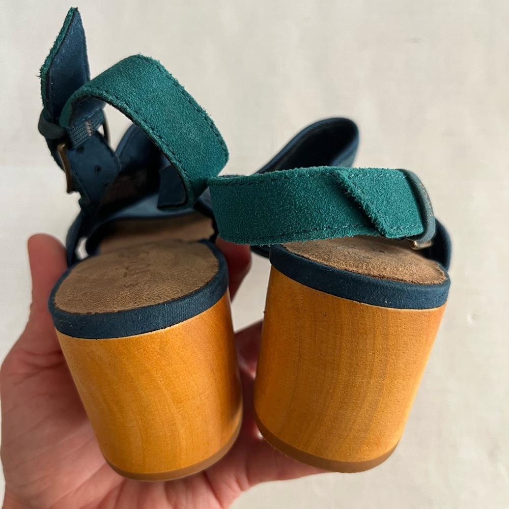 TOMS Women’s Poppy Sandal Atlantic Corduroy green blue wood heel size 7 - Picture 6 of 10